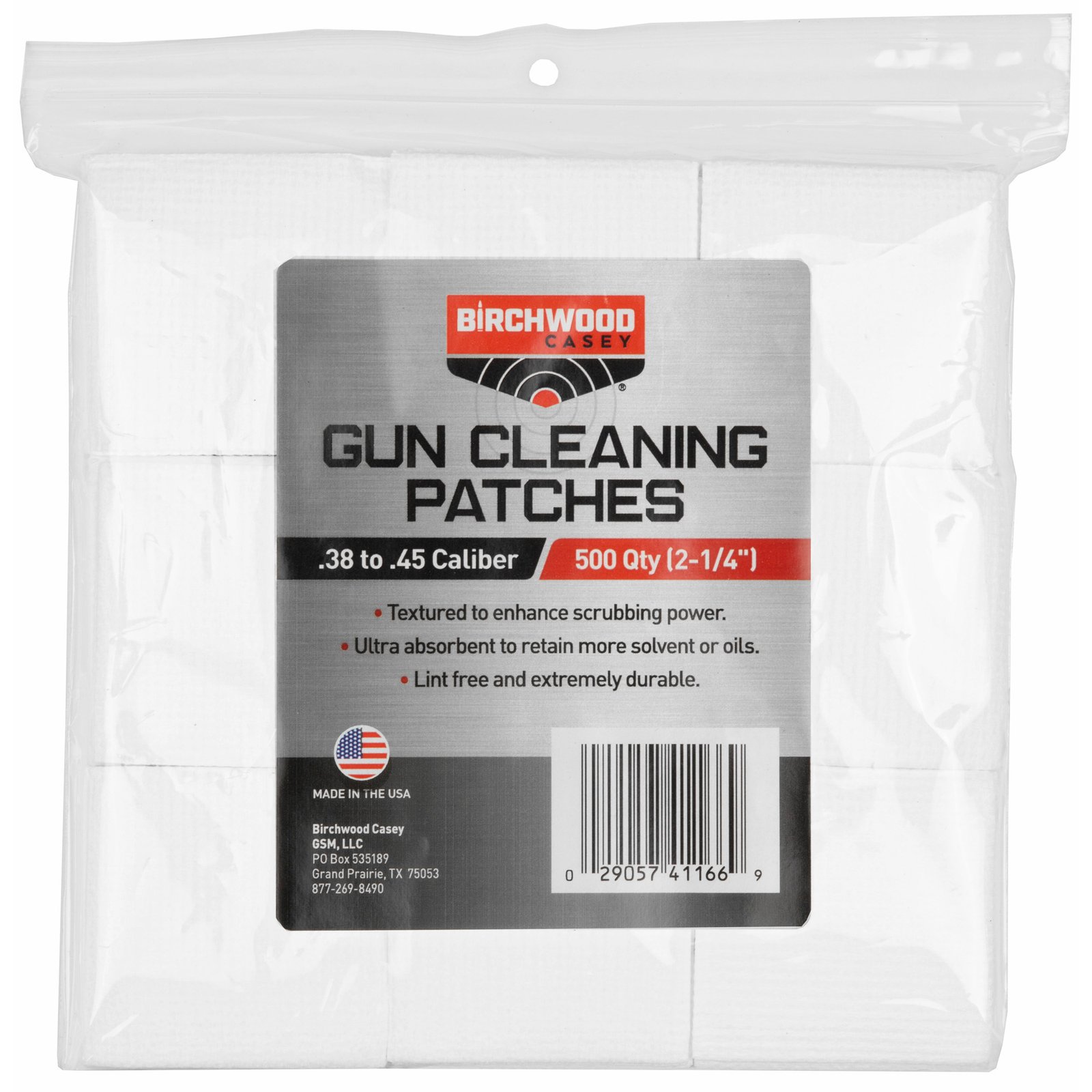 Birchwood Casey, Cleaning Patches, 2 1/4", 9MM, .38-.45 Caliber, 500 Patches